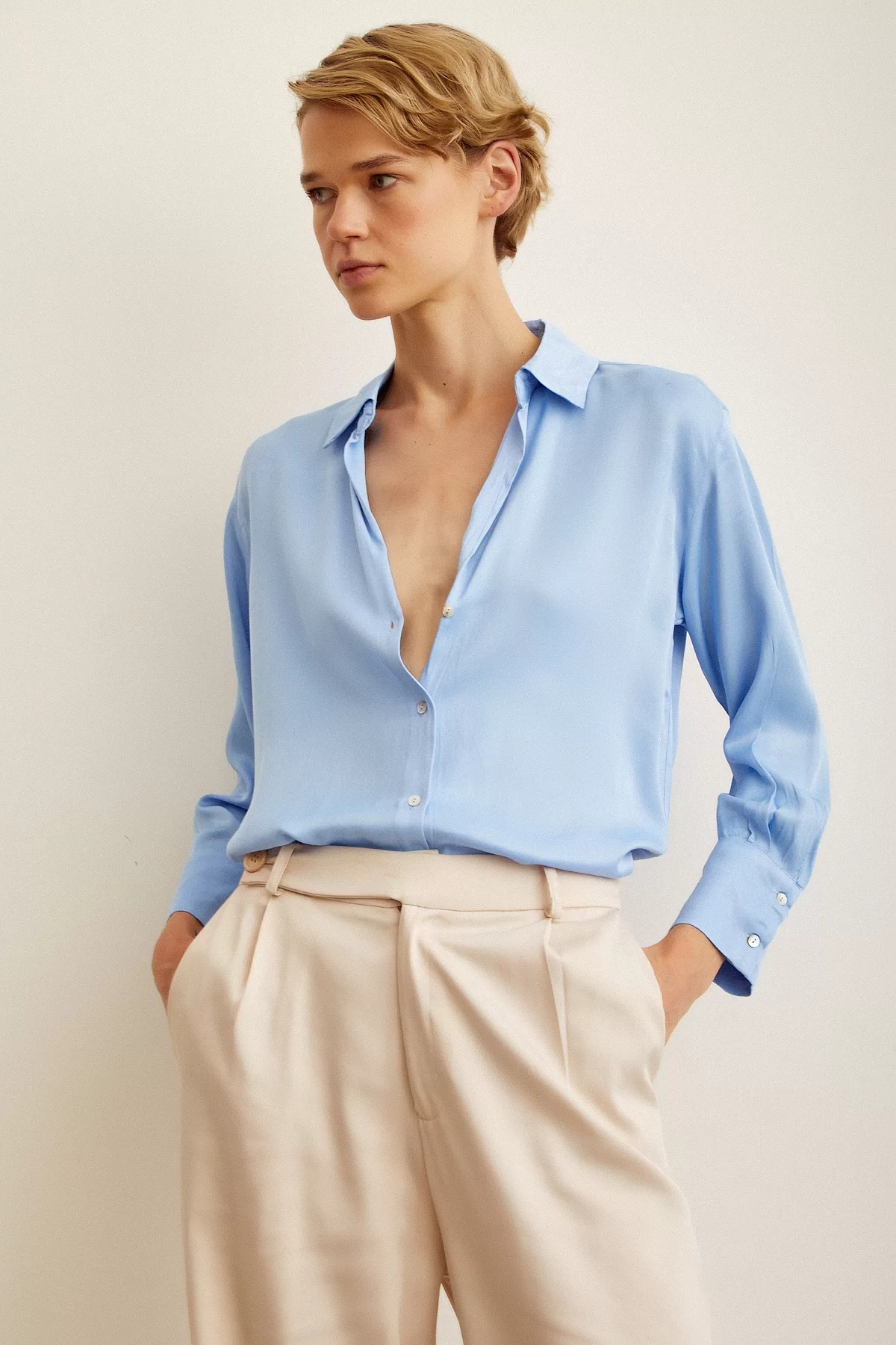 Блуза из шелка - Синяя