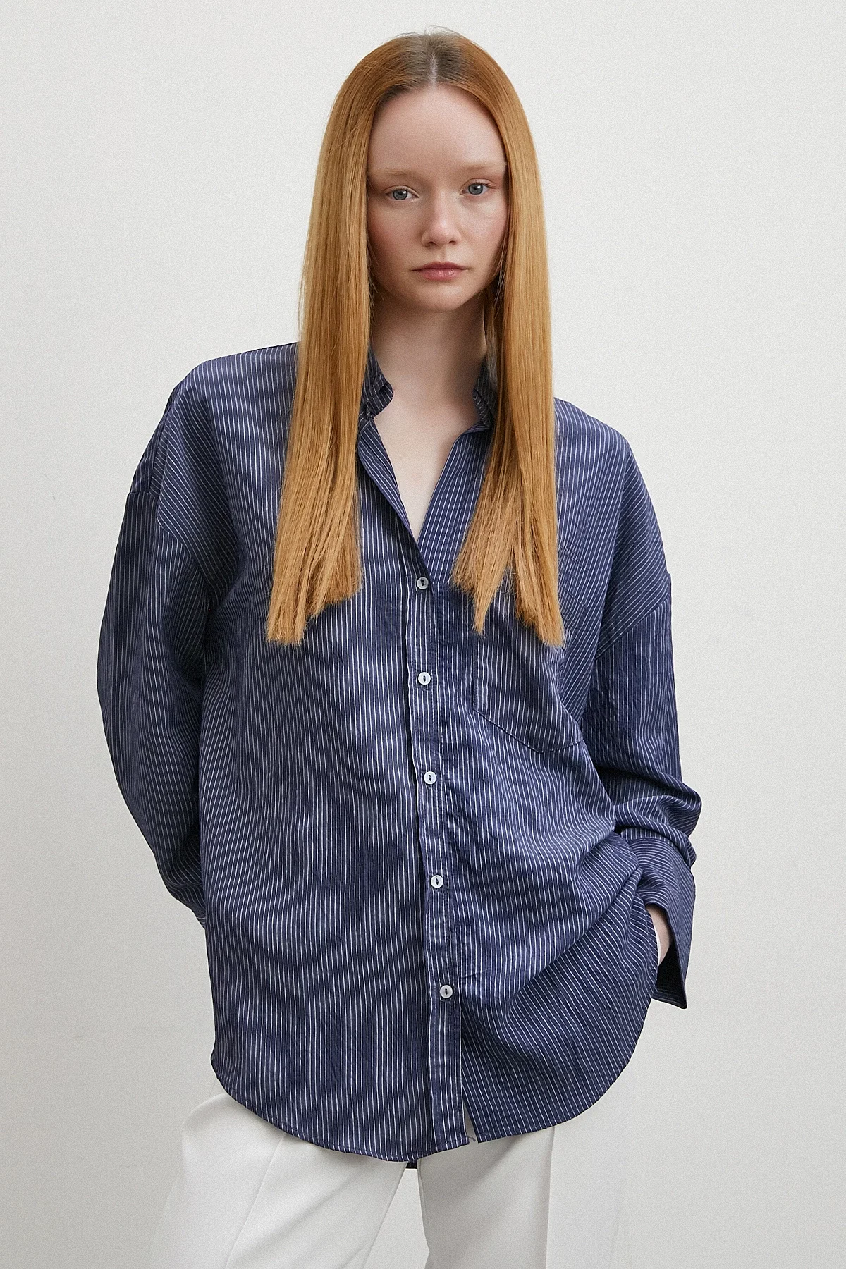 القميص المخطط بجيوب - أزرق كحلي