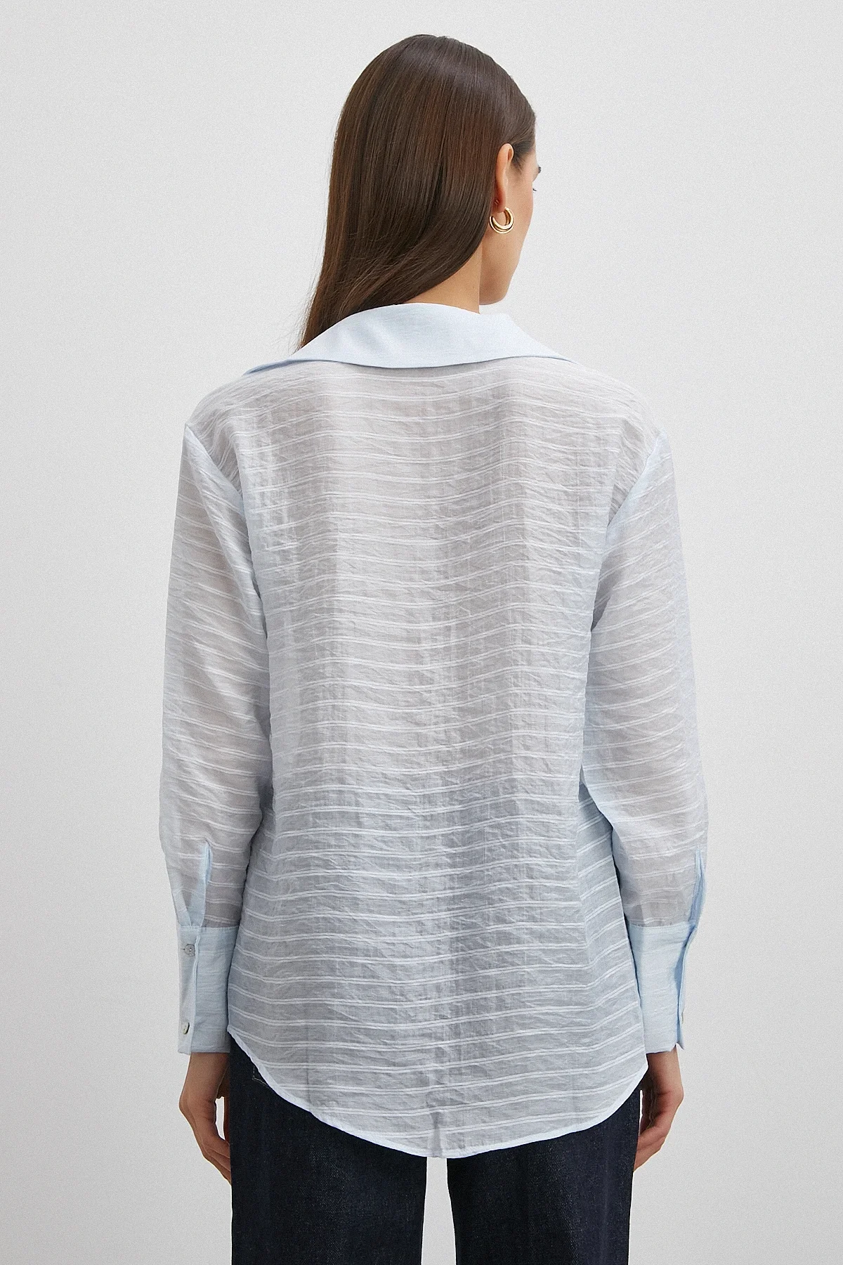 Kabartma Çizgili Gömlek - Mavi