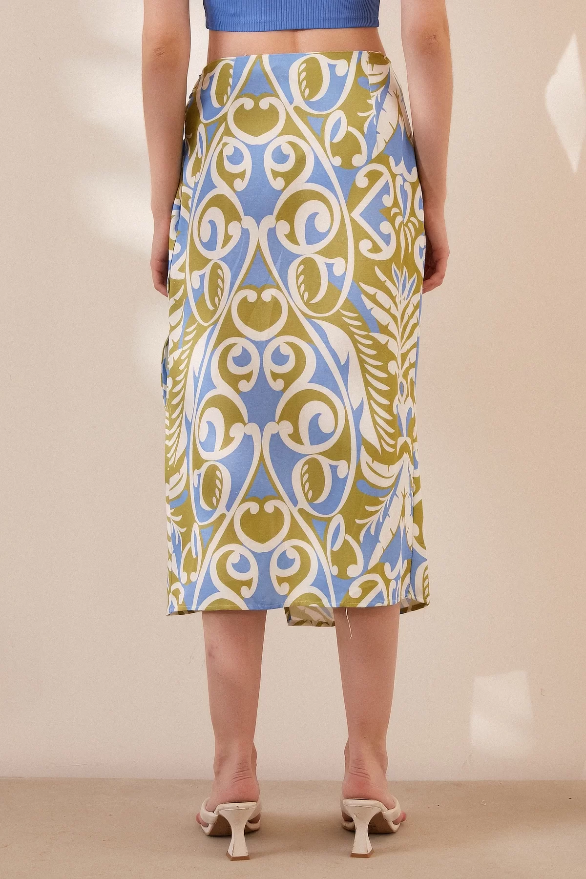 Slit Zebra Print Skirt - Blue