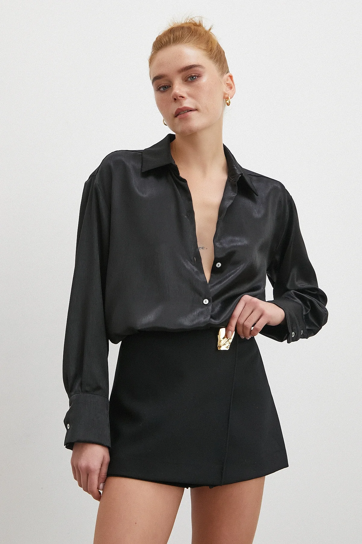 Klasik Saten Gömlek - Siyah