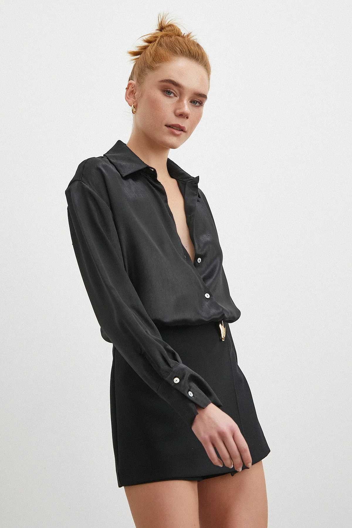 Klasik Saten Gömlek - Siyah