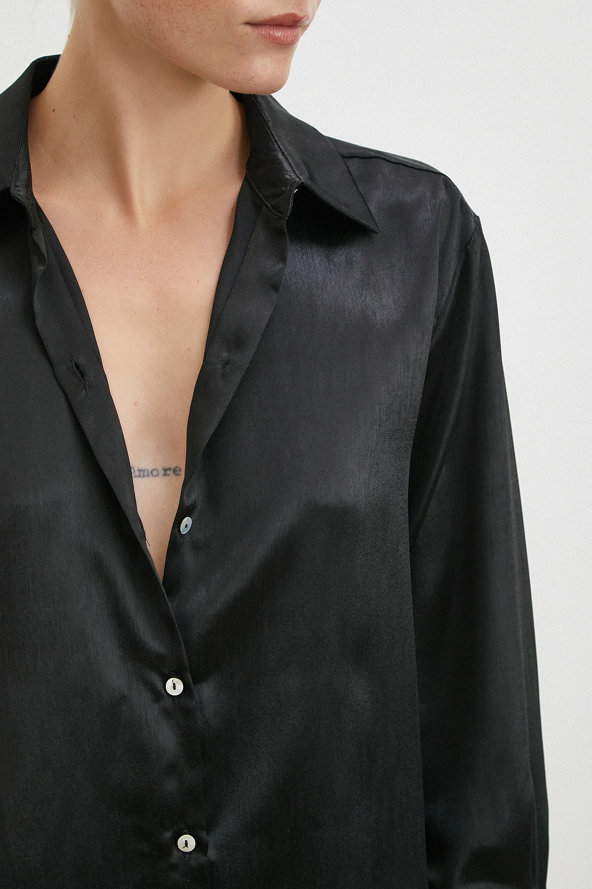 Klasik Saten Gömlek - Siyah