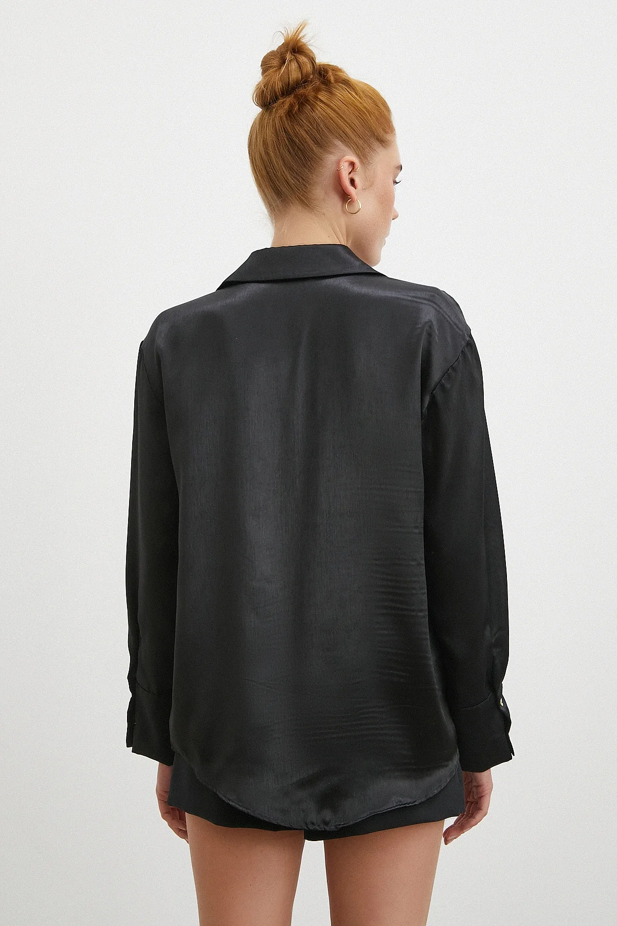 Klasik Saten Gömlek - Siyah
