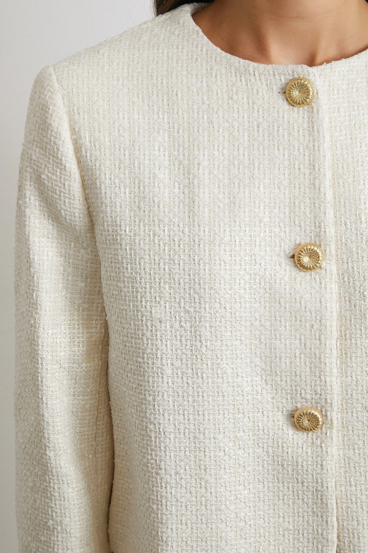 Koton Düğmeli Uzun Kollu Ceket - Ekru