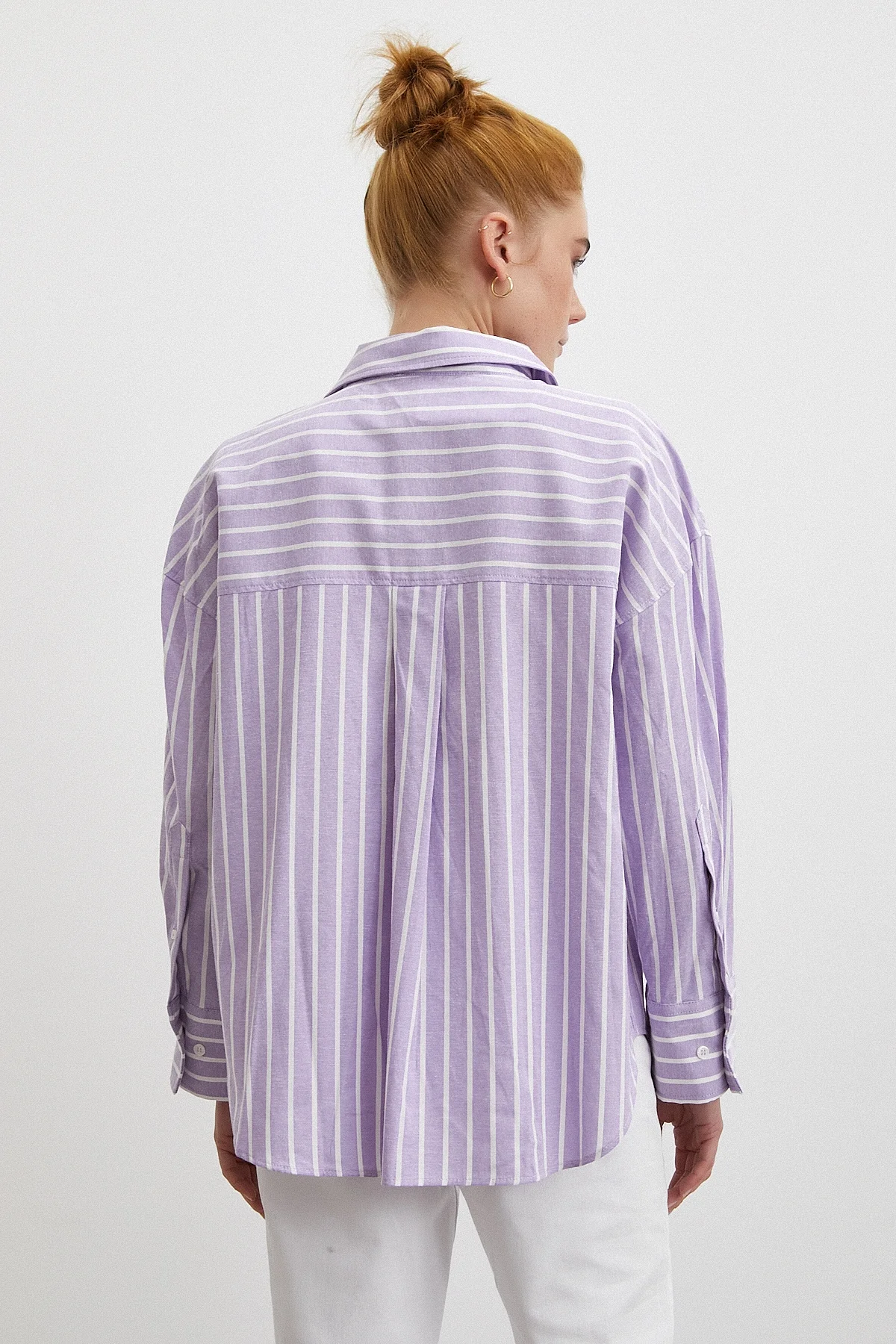 Uzun Kollu Çizgili Gömlek - Lila
