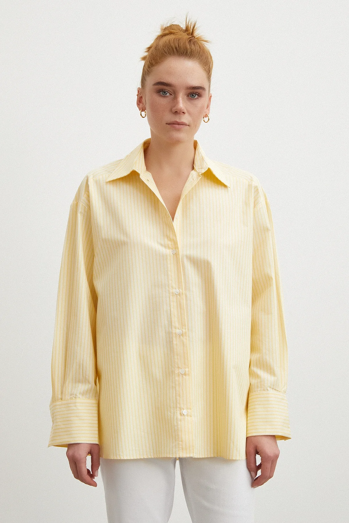 Cepli Çizgili Poplin Gömlek - Sarı