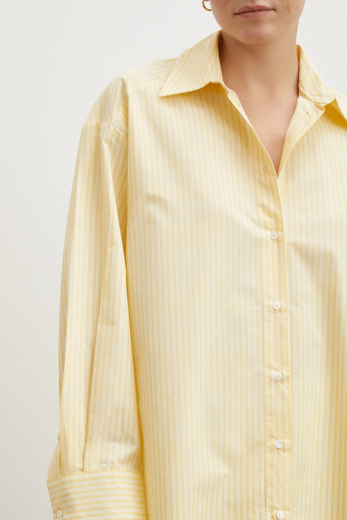 Cepli Çizgili Poplin Gömlek - Sarı