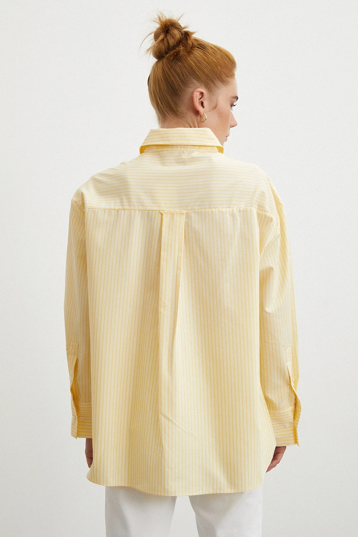 Cepli Çizgili Poplin Gömlek - Sarı