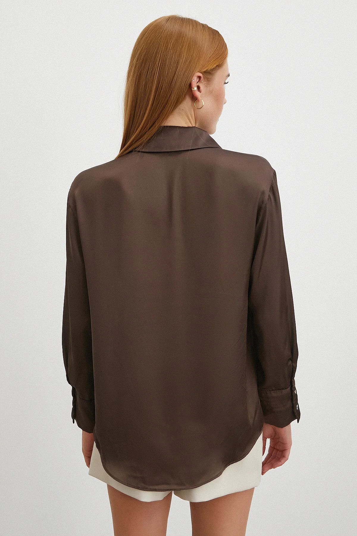 Basic Saten Gömlek - Kahve