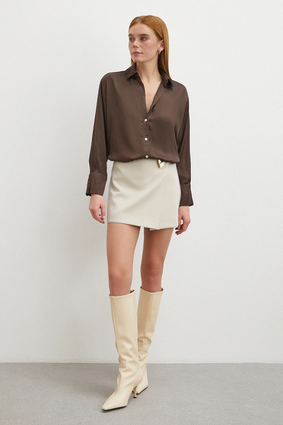 Basic Saten Gömlek - Kahve