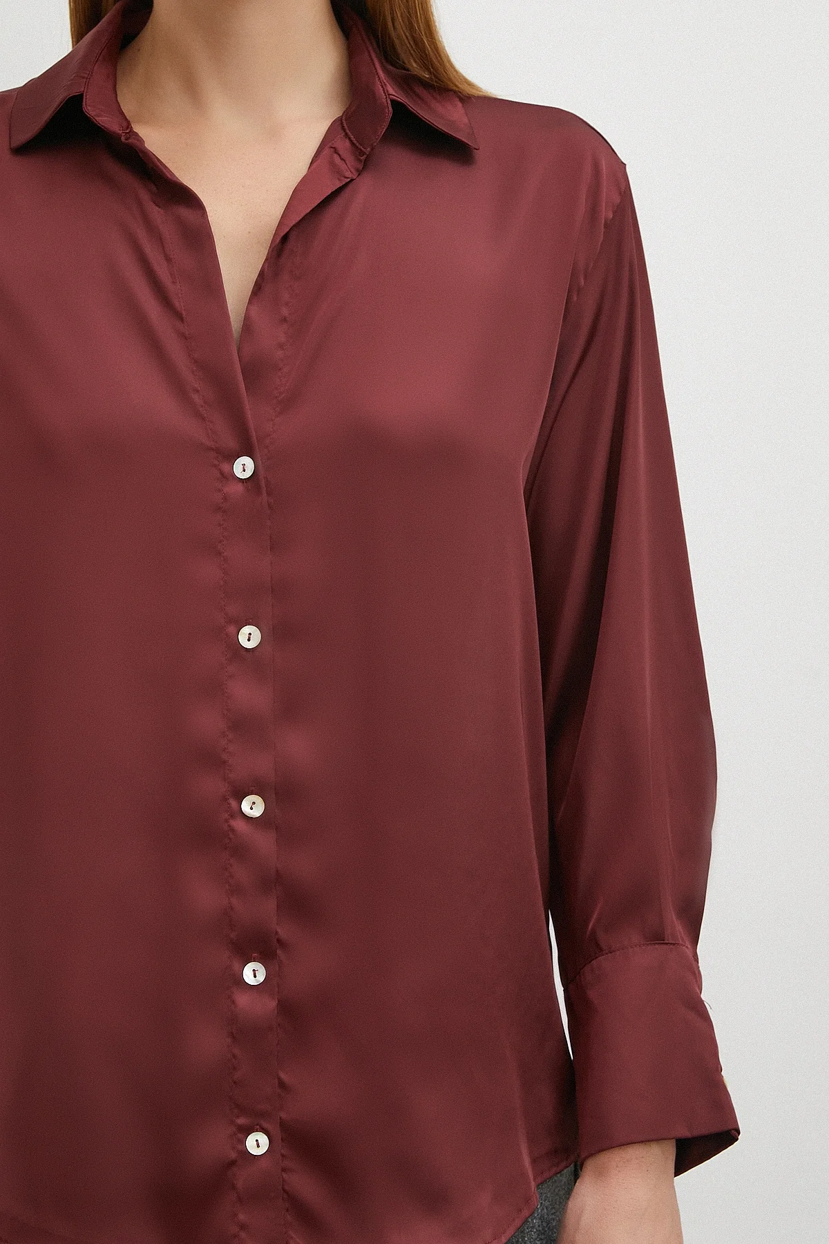 Basic Saten Gömlek - Bordo