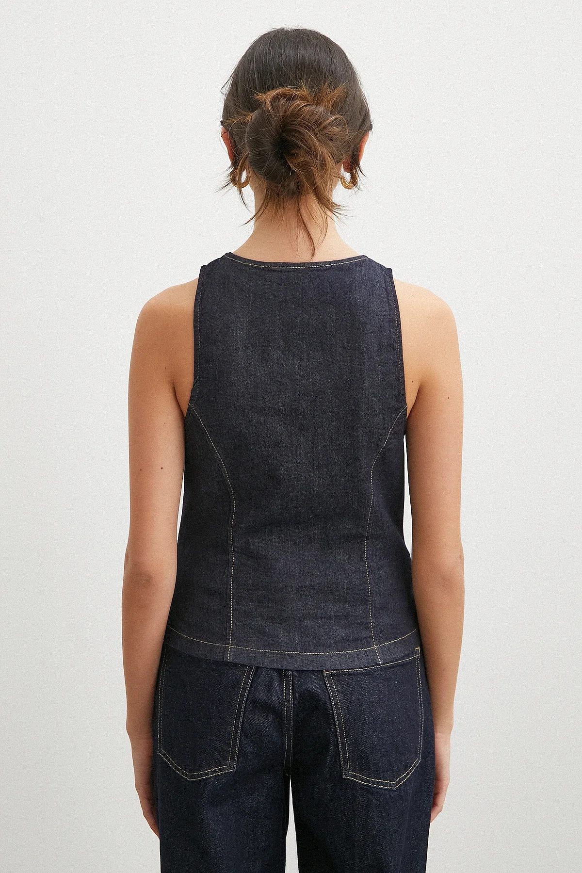 Fermuarlı Kot Yelek - Lacivert