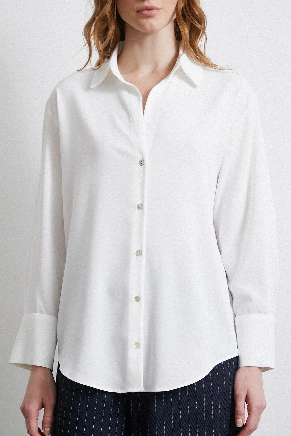 Klasik Saten Gömlek - Ekru