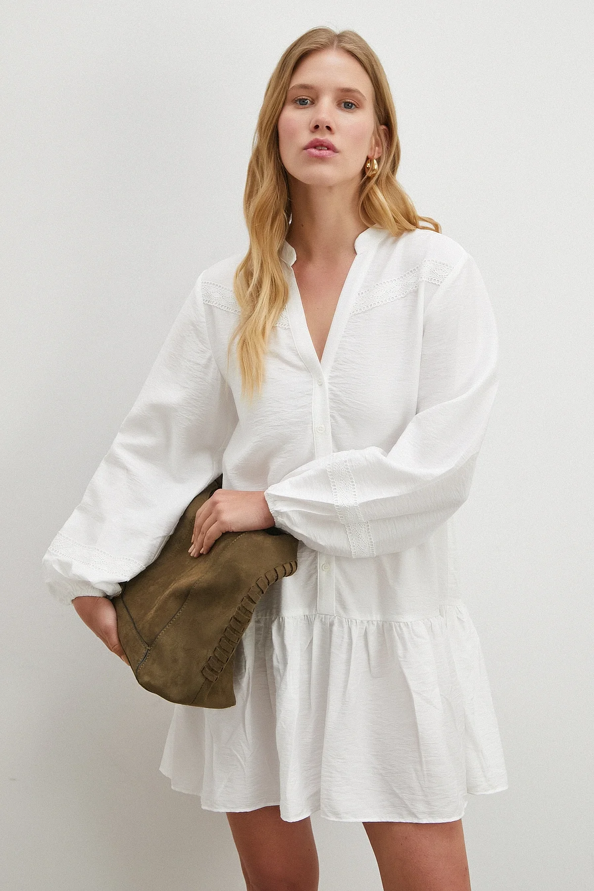 Dantel Detaylı Elbise - Beyaz