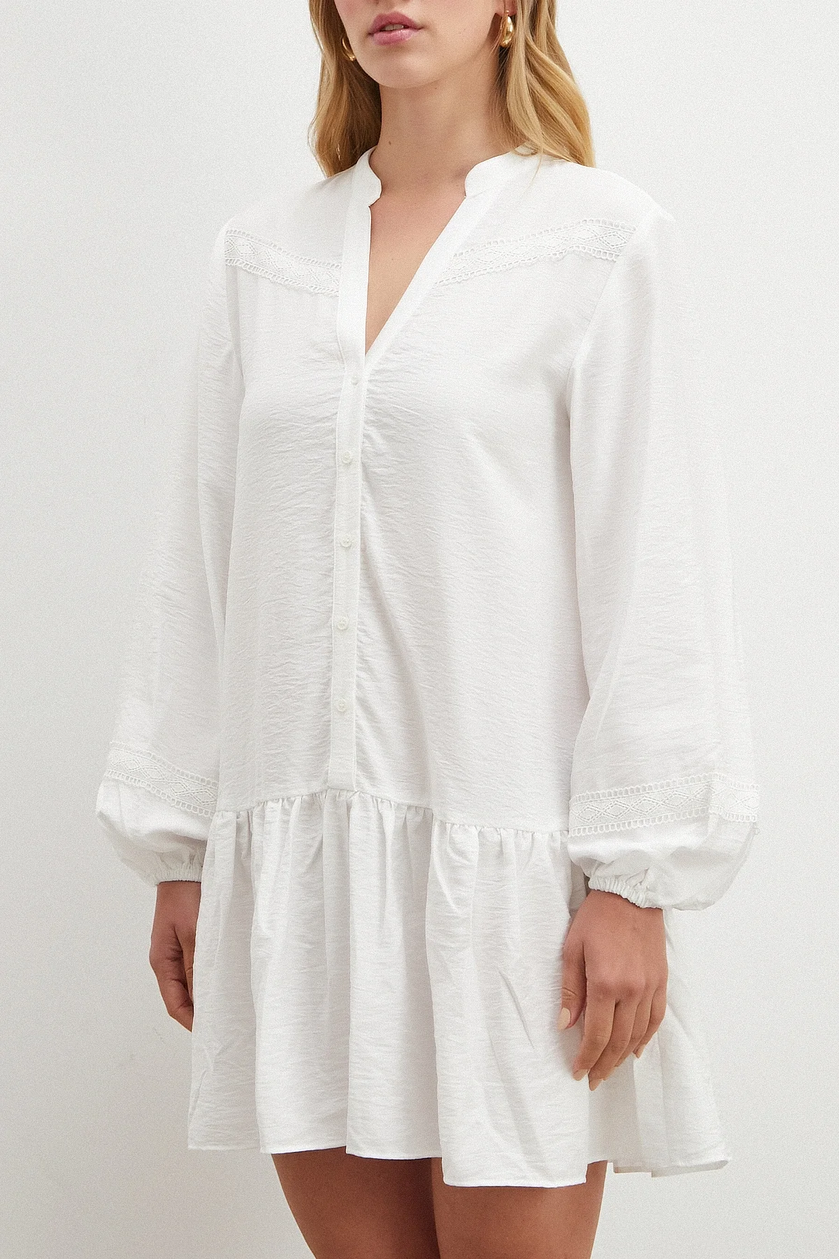 Dantel Detaylı Elbise - Beyaz