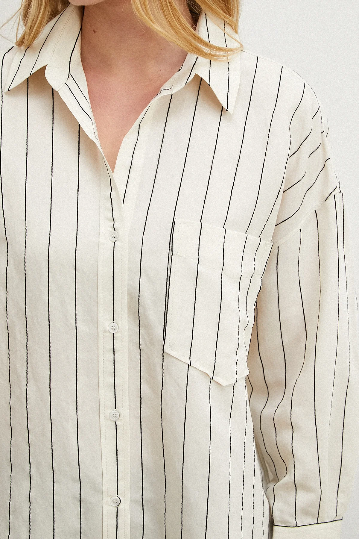 Kontrast Çizgili Gömlek - Siyah