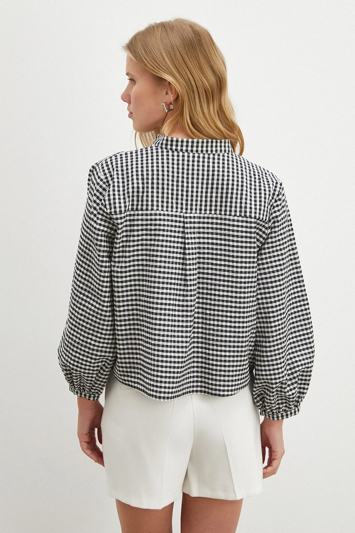 Beli Kuşaklı Pamuk Bluz - Siyah