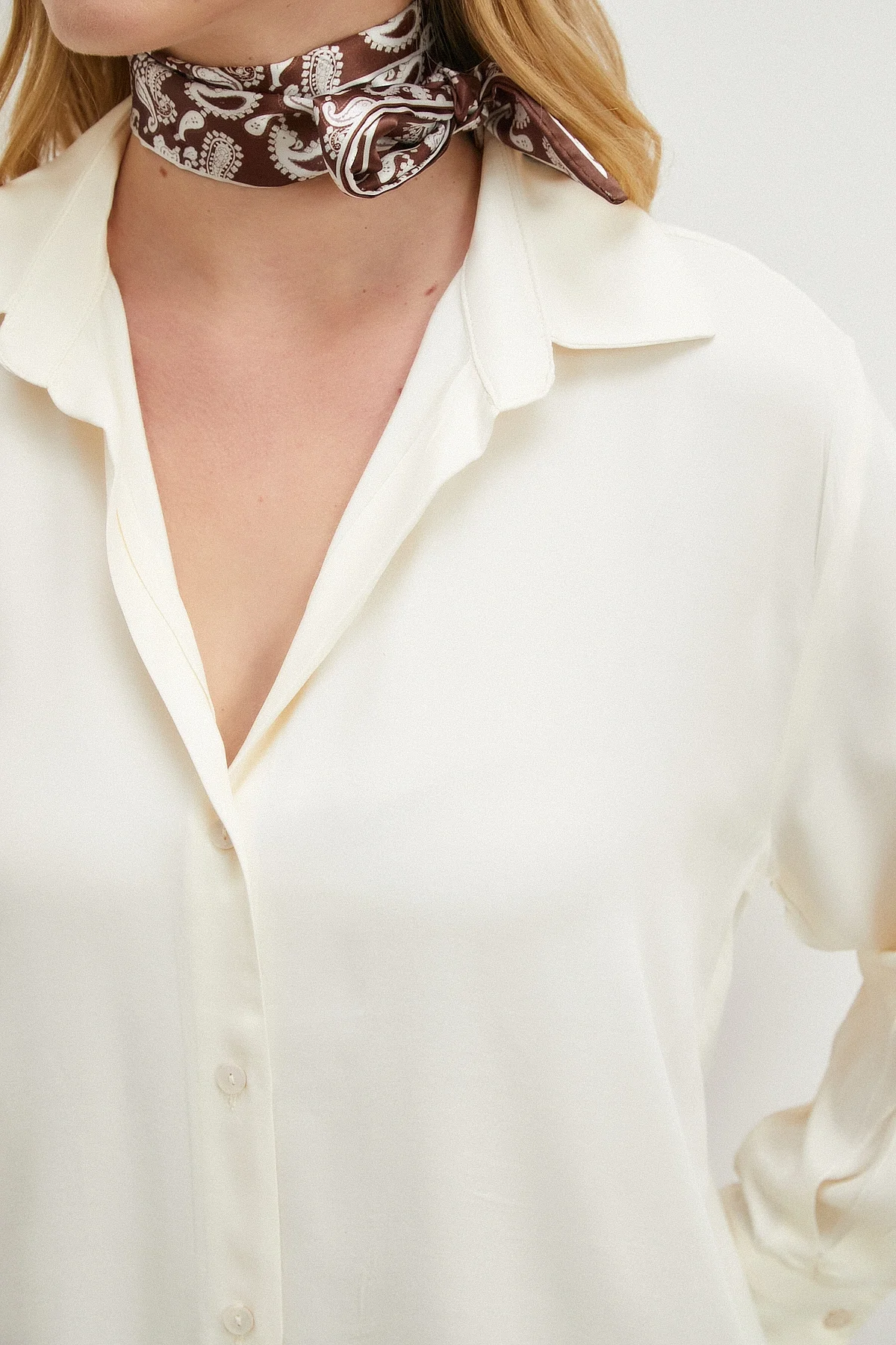 Viskon Saten Gömlek - Ekru