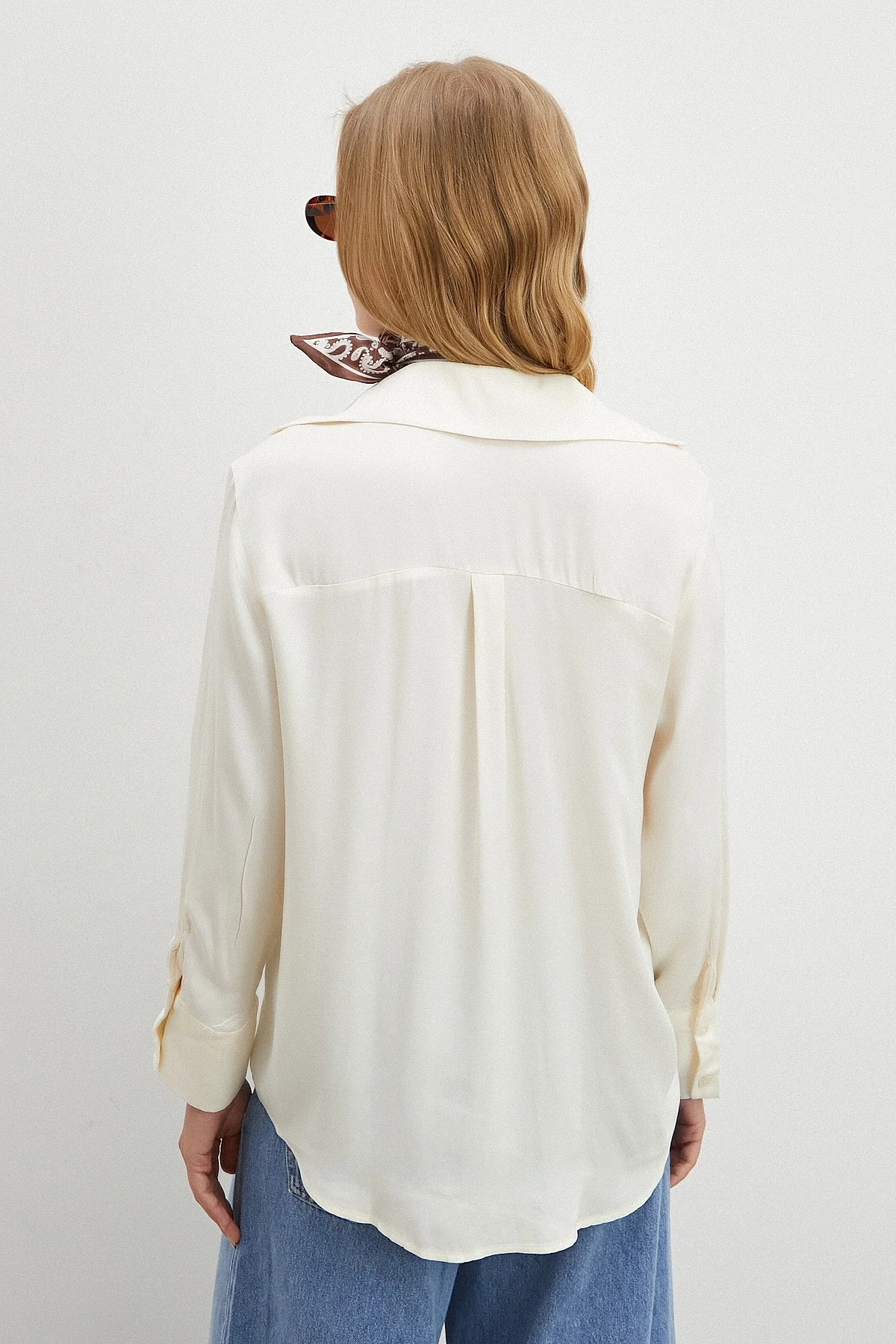 Viskon Saten Gömlek - Ekru
