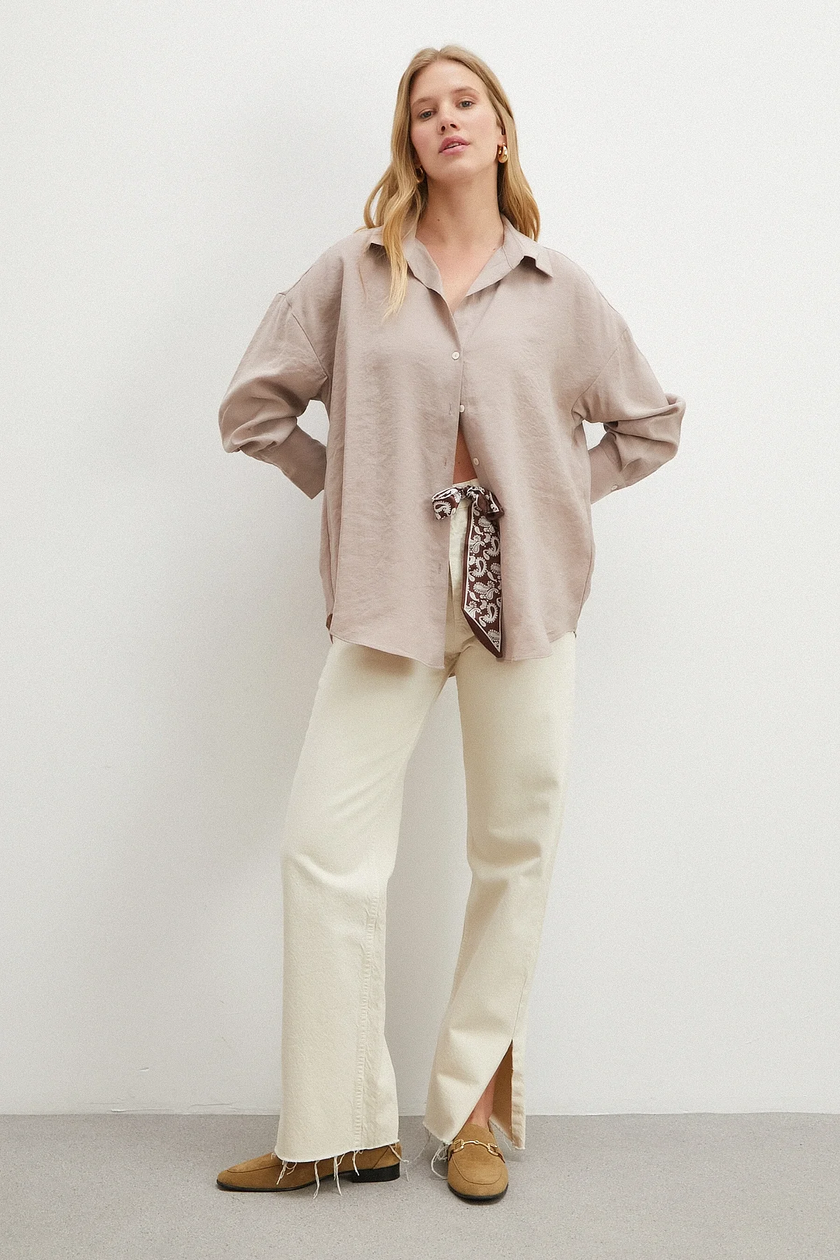 Basic Modal Gömlek - Kum Beji