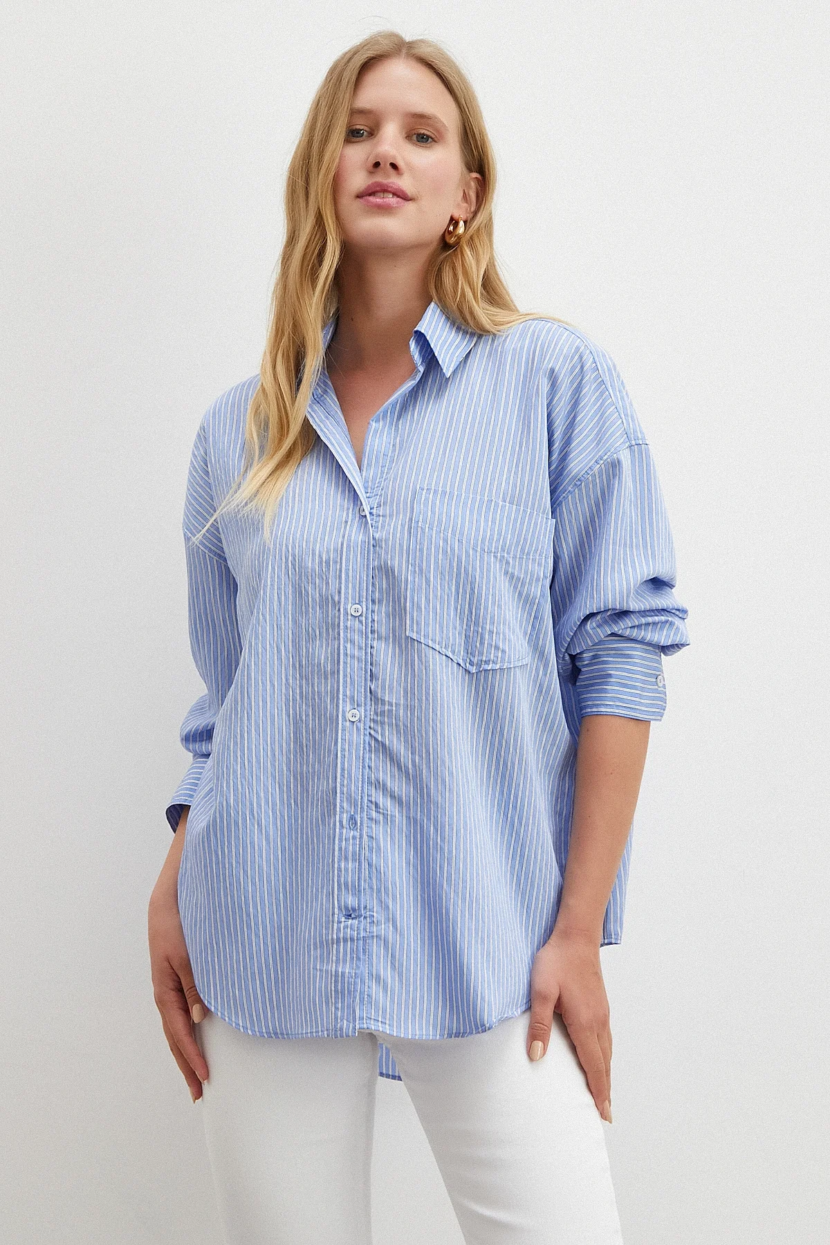 Çizgili Mavi Gömlek - Mavi