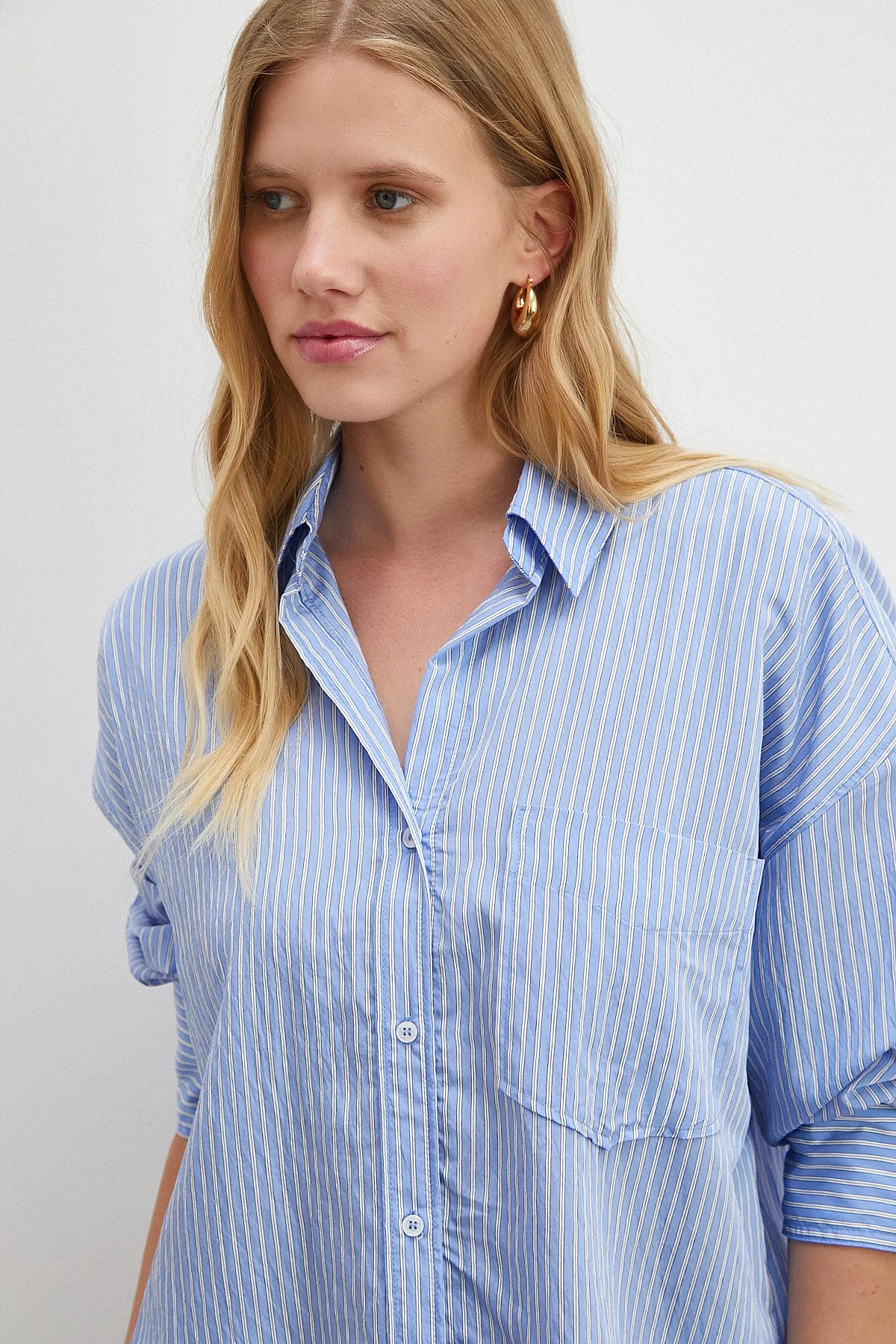 Çizgili Mavi Gömlek - Mavi