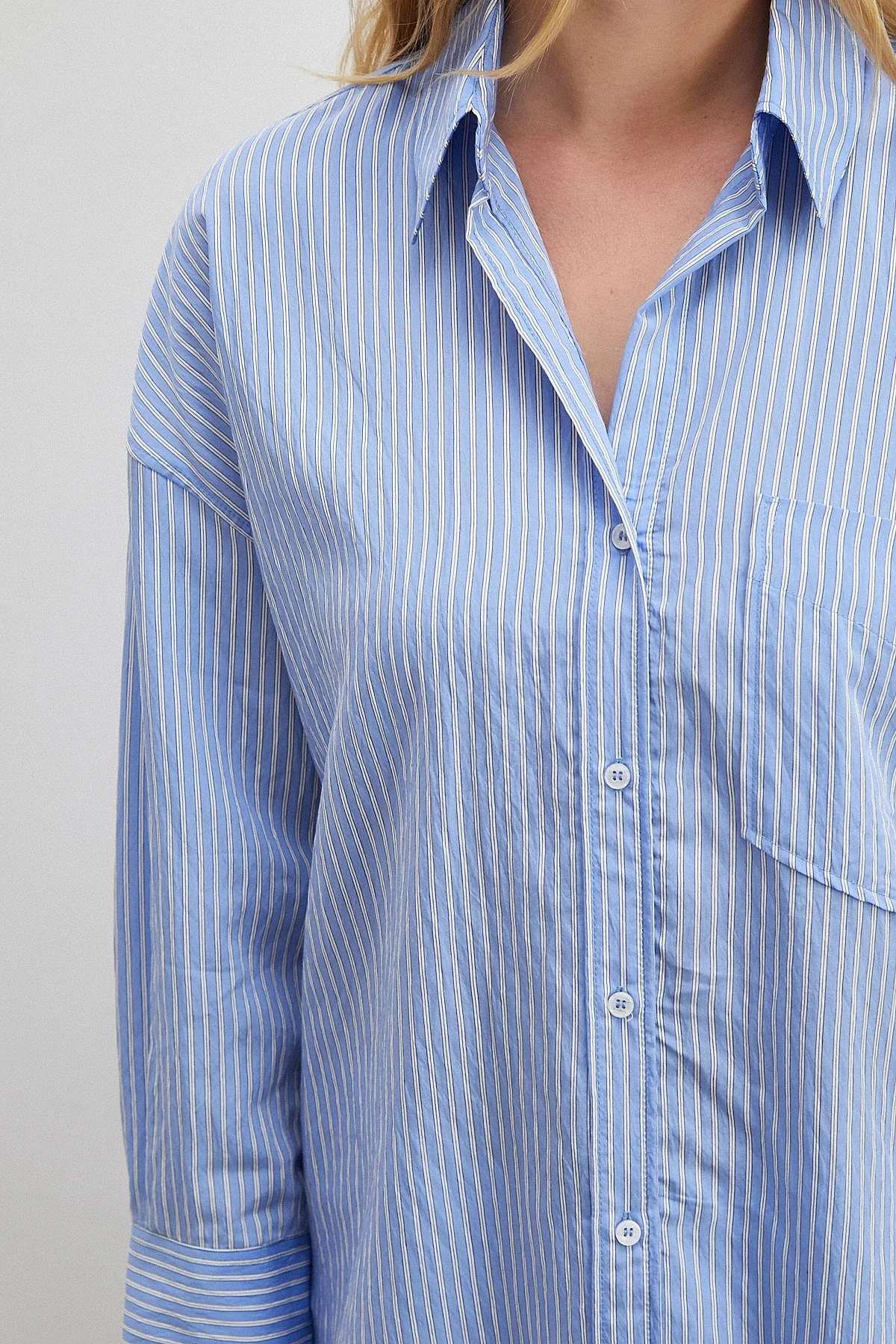 Çizgili Mavi Gömlek - Mavi