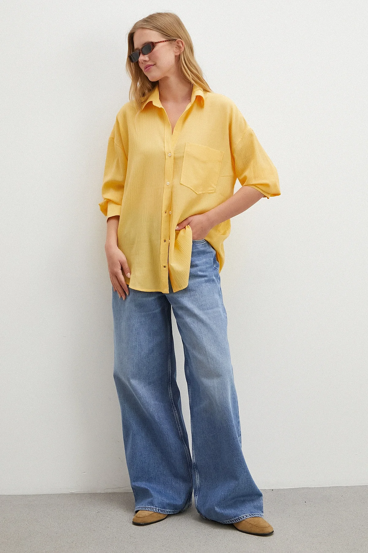 Kraşlı Sarı Gömlek - Sarı