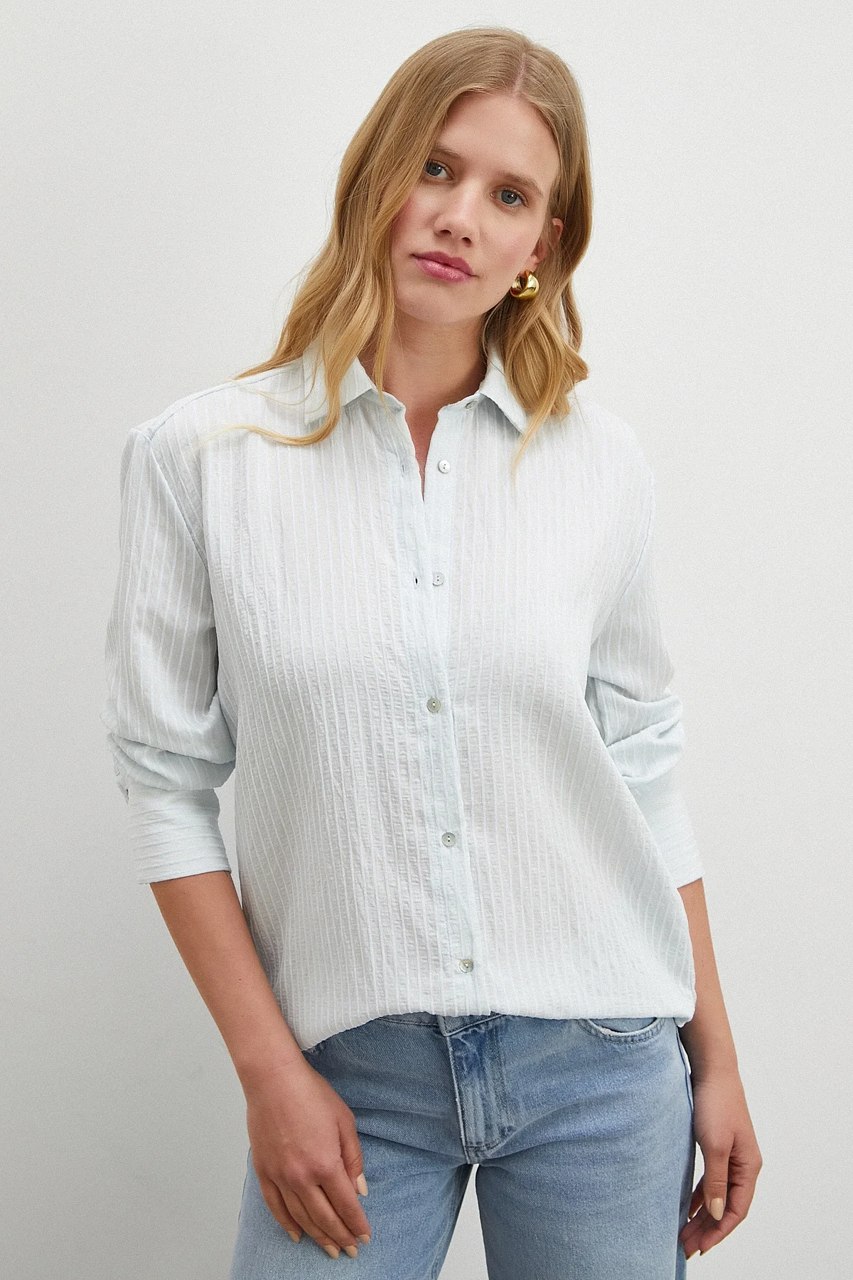 Çizgi Desenli Gömlek - Mavi