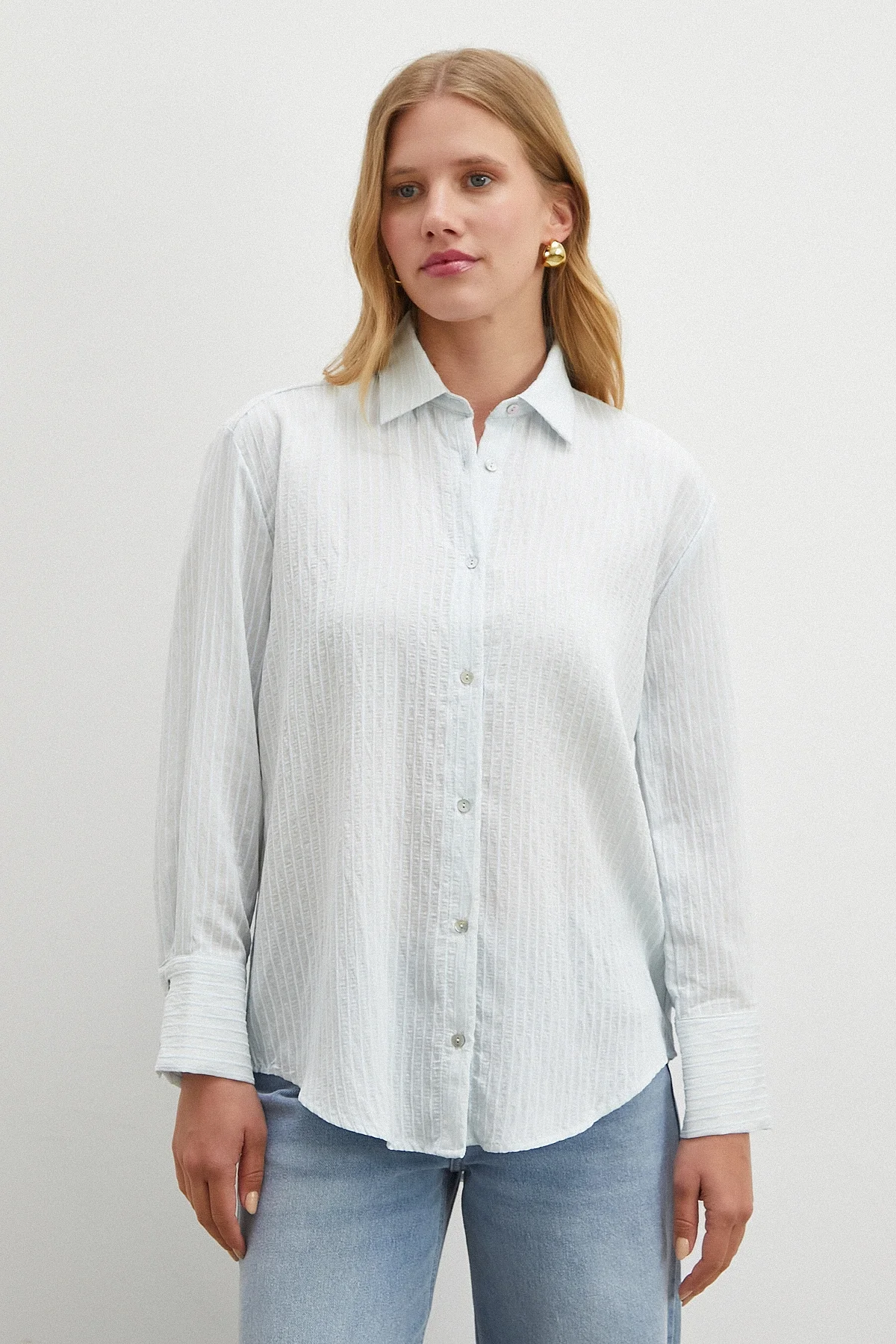 Çizgi Desenli Gömlek - Mavi