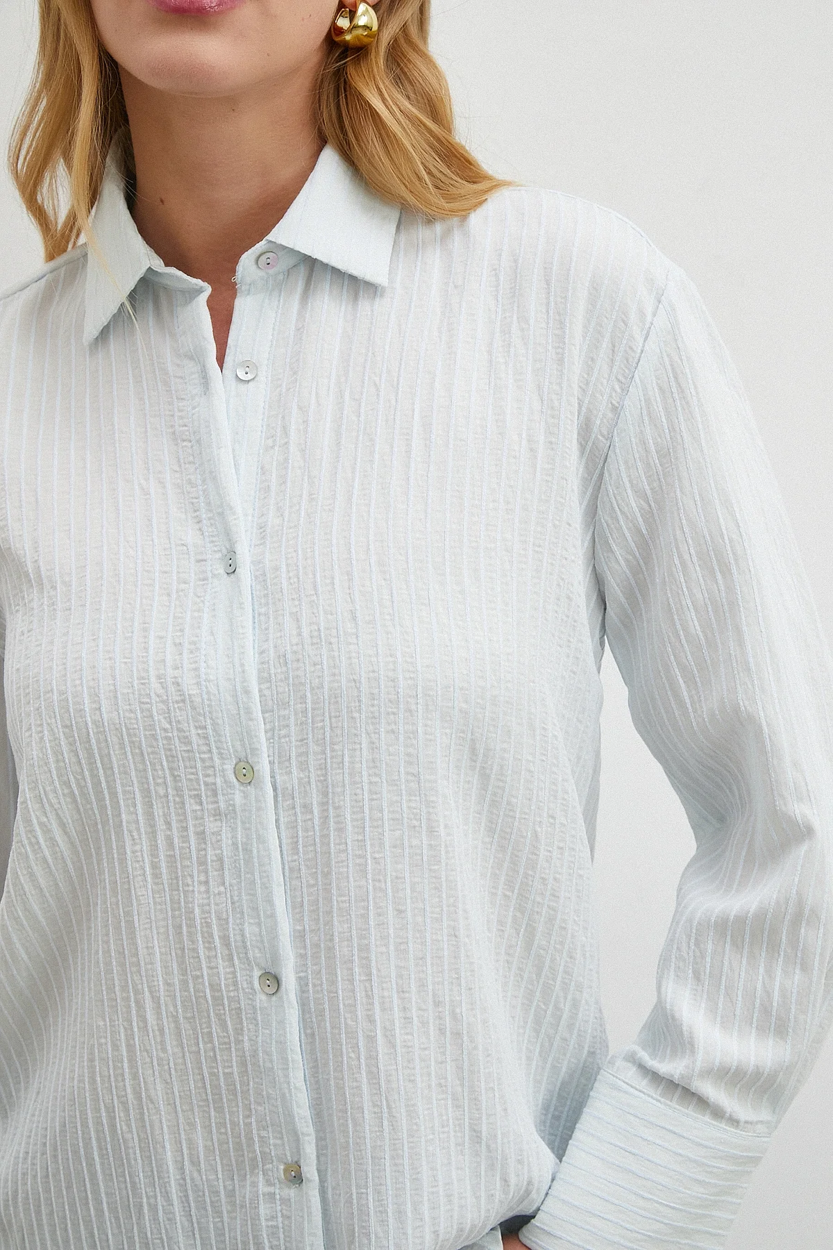 Çizgi Desenli Gömlek - Mavi