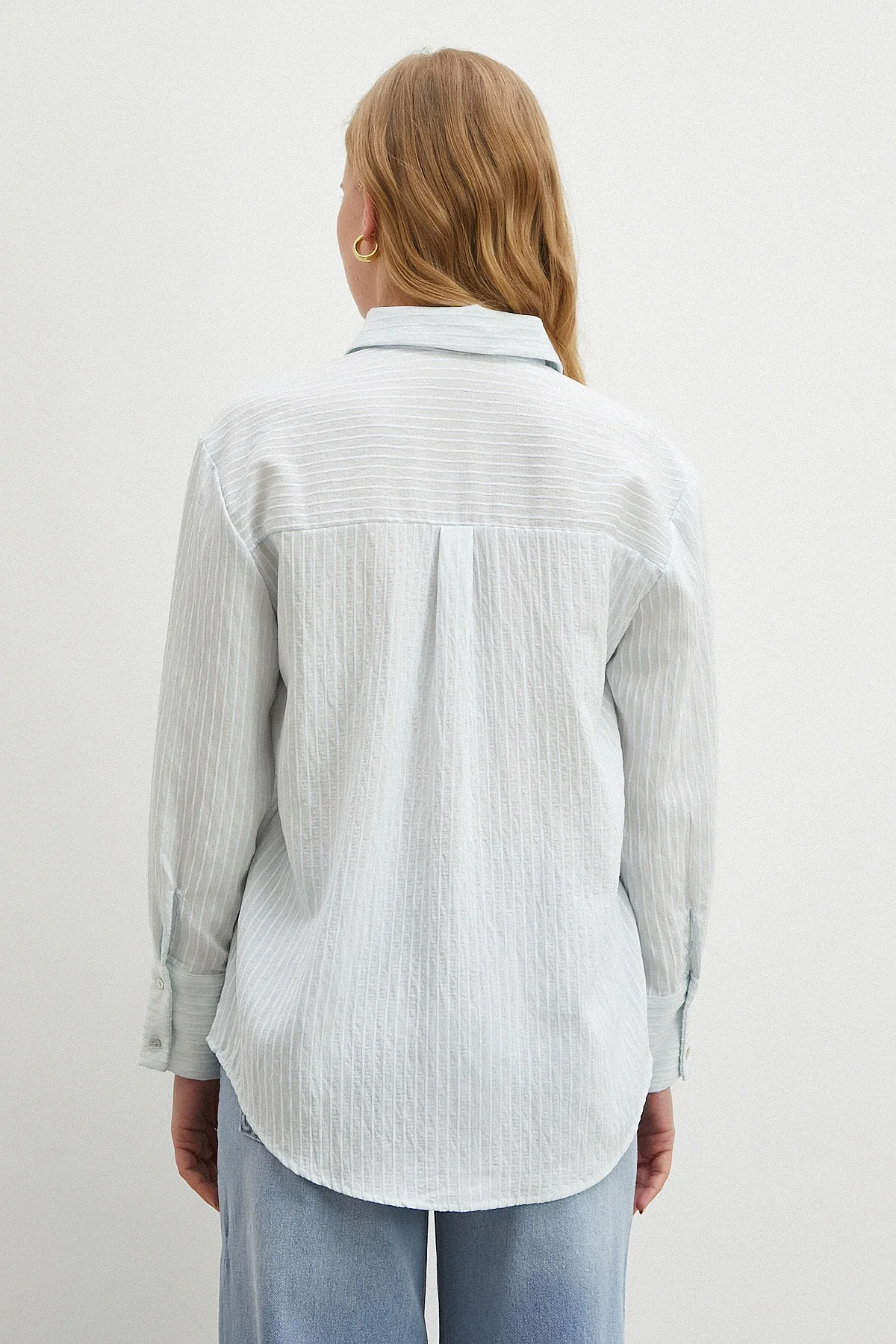 Çizgi Desenli Gömlek - Mavi