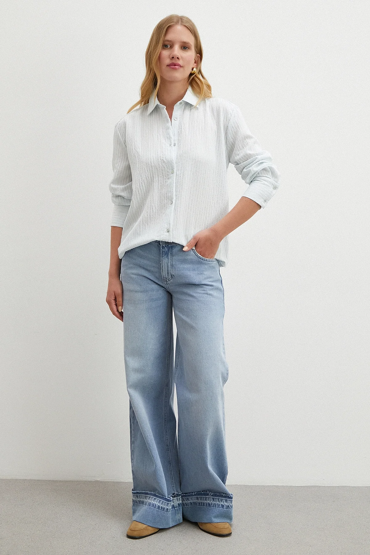 Çizgi Desenli Gömlek - Mavi