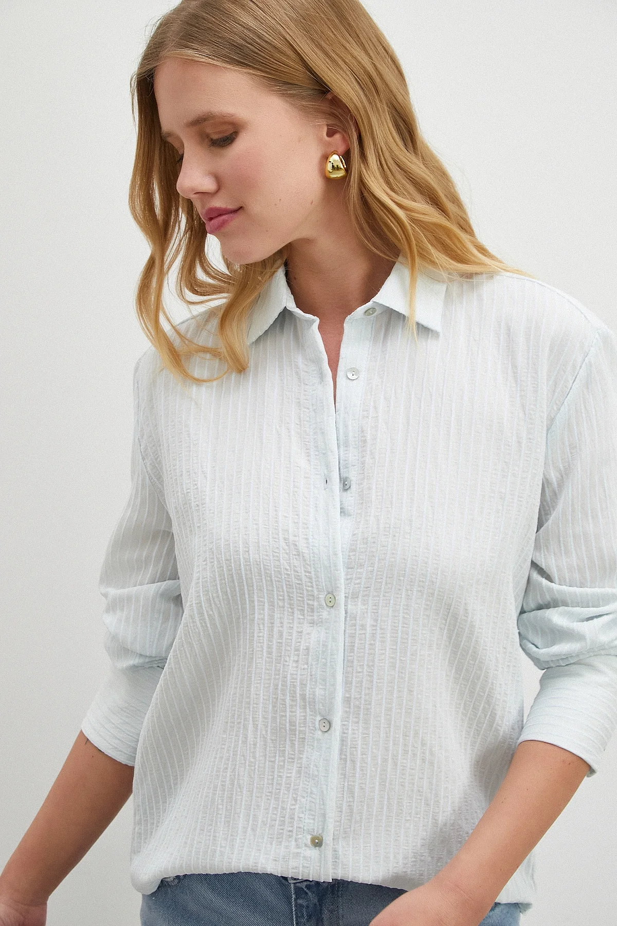 Çizgi Desenli Gömlek - Mavi