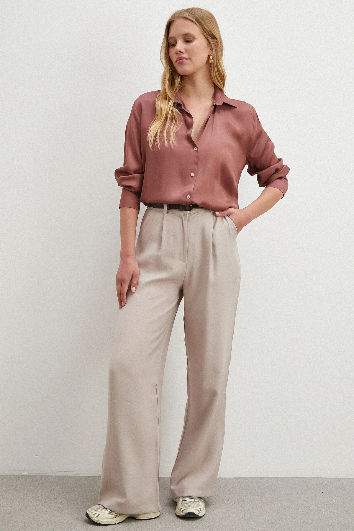 Viskon Saten Gömlek - Gül Kurusu