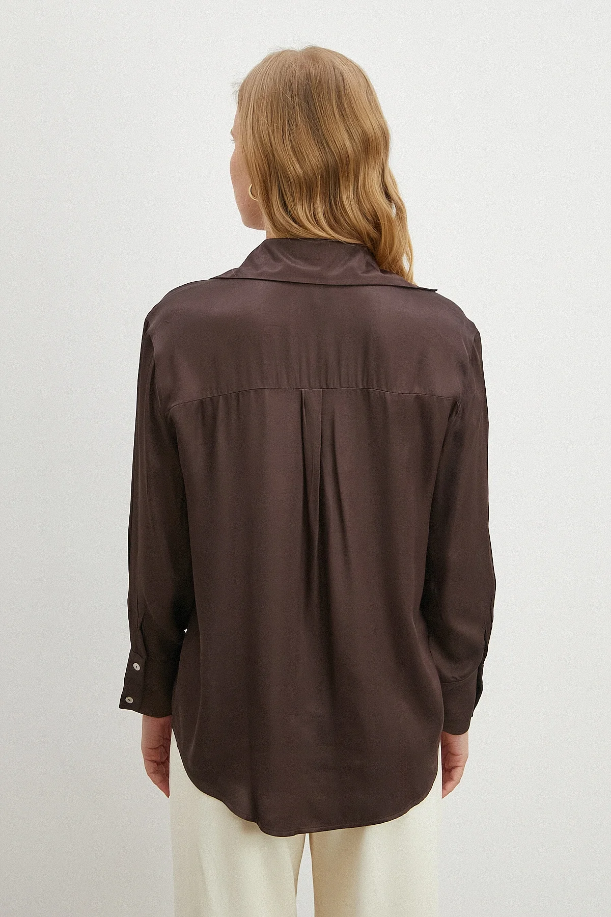 Viskon Saten Gömlek - Kahve