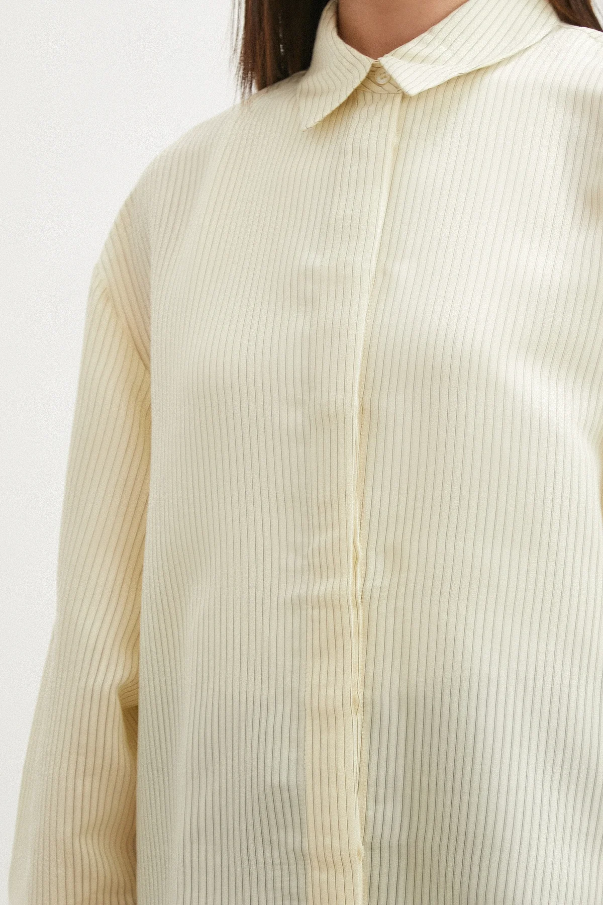 Çizgili Oversize Pastel Gömlek - Sarı
