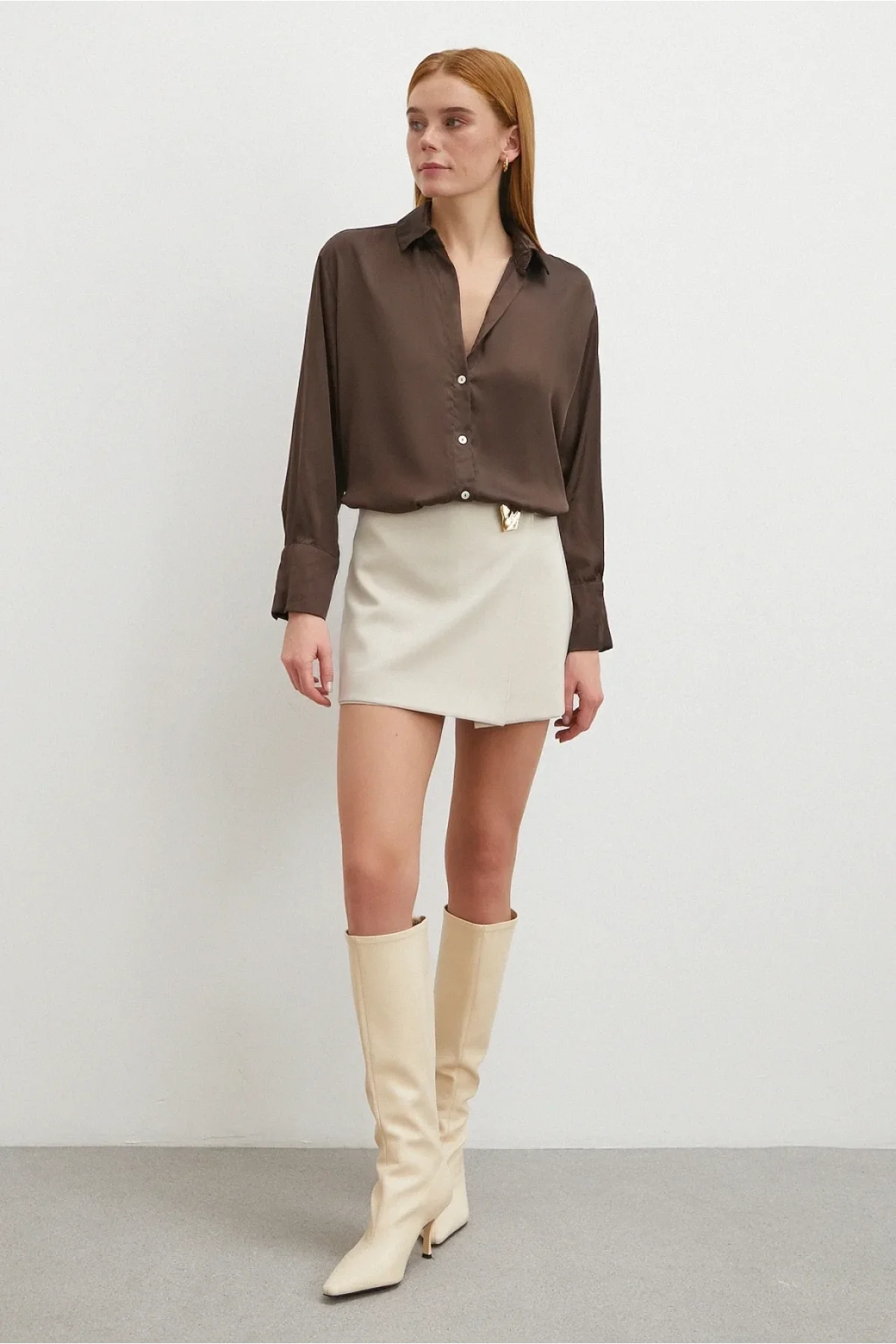 Basic Saten Gömlek - Kahve