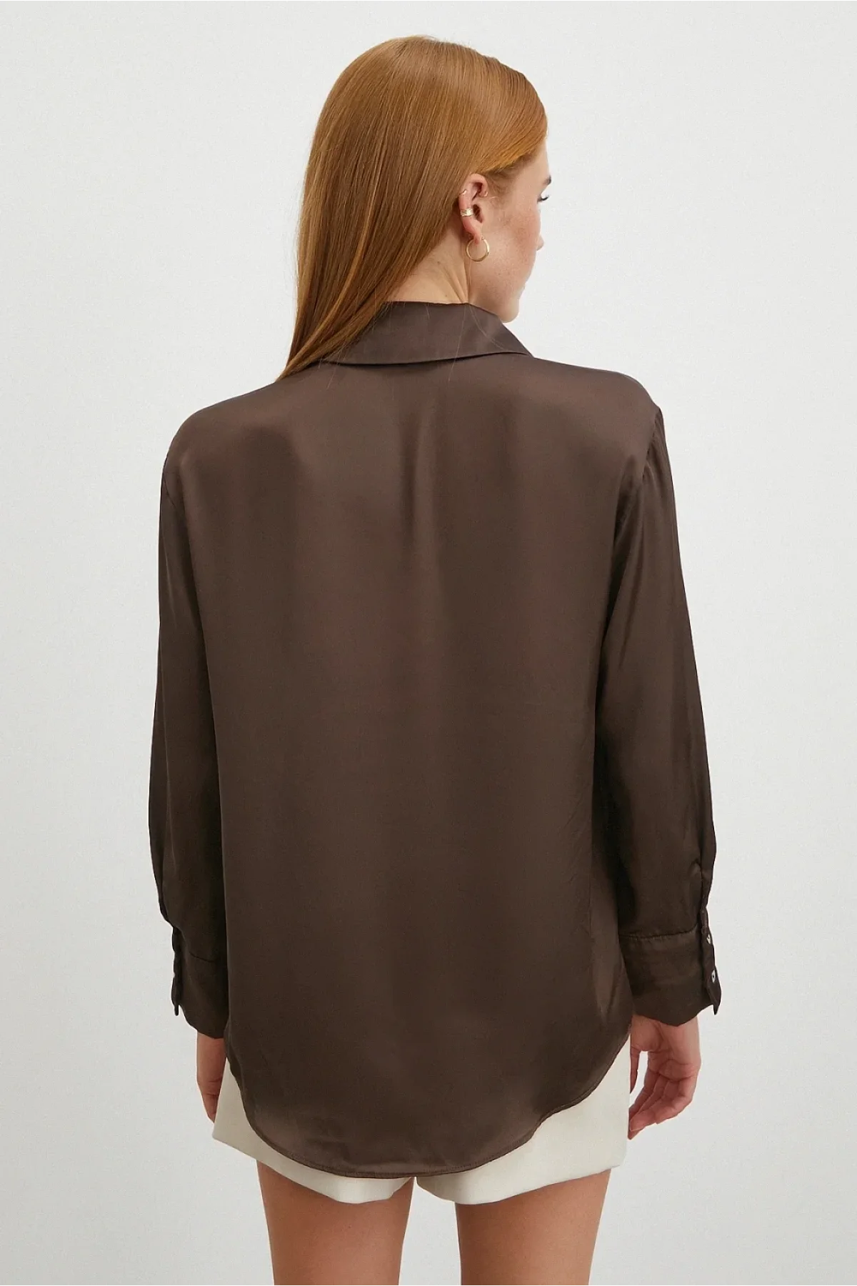 Basic Saten Gömlek - Kahve