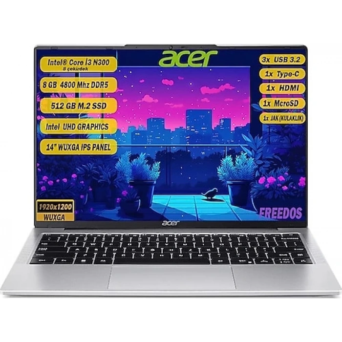 Acer Aspire Lite AL14-31P-39KN NX.KS9EY.002 i3-N300 8 GB 512 GB SSD UHD Graphics 14 WUXGA Notebook