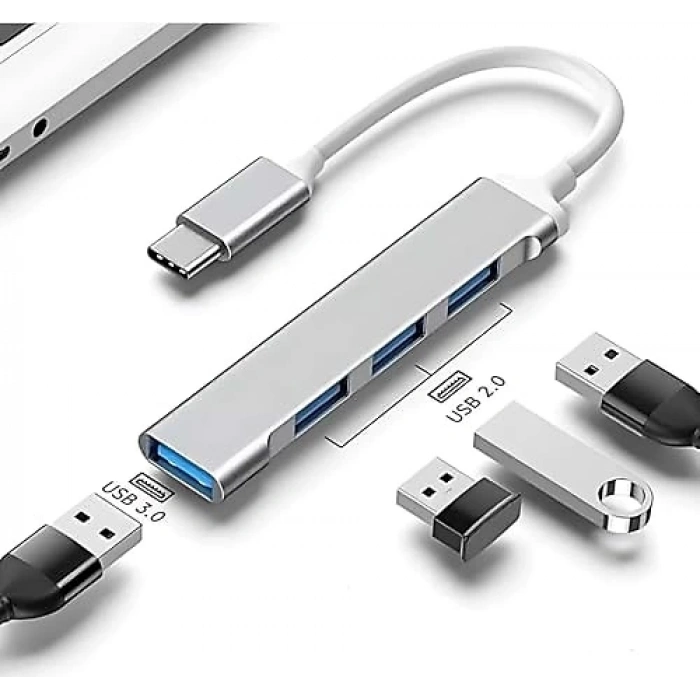 Romofy Type C To USB 3.0 Çoklayıcı 4 Adet Port Otg Çoğaltıcı Adaptörü - USB C to USB 3.0 - Macbook İçin USB Portu USB Hub Çevirici