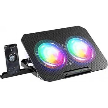 Coverzone Telefon Tutuculu Profesyonel Dizüstü Bilgisayar Notebook Soğutucu Laptop Stand Işıklı Oyuncu Laptoplarına Özel 2 Büyük Fanı İle Hızlı Soğutma 2 USB Giriş N33