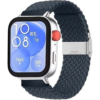 Huawei Watch Fit 3 İle Uyumlu Metal Klips Solo Fiberlink Örgü Kordon Mavi Koyu