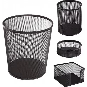 Metal Perforje Ofis Seti 4Lü - Çöp kovası, Kalemlik, Küp Notluk, Ataçlık