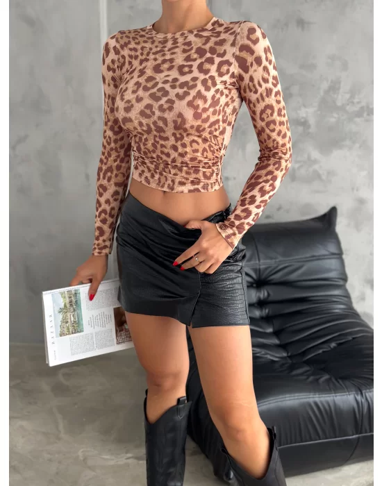 YAN BÜZGÜLÜ CROP AÇIK LEOPAR