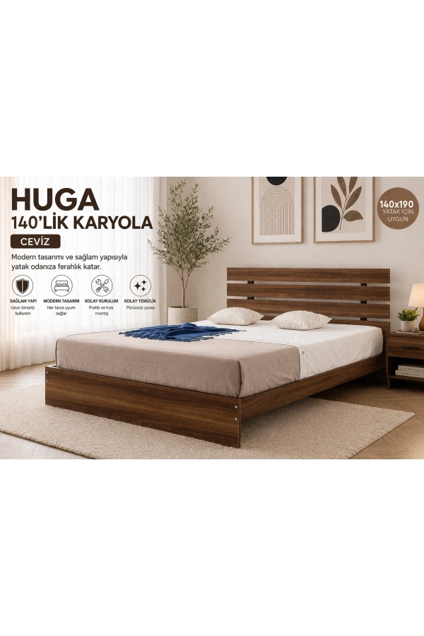 Pasific Home Huga Çift Kişilik 140 X 190 Başlıklı Karyola, Ceviz