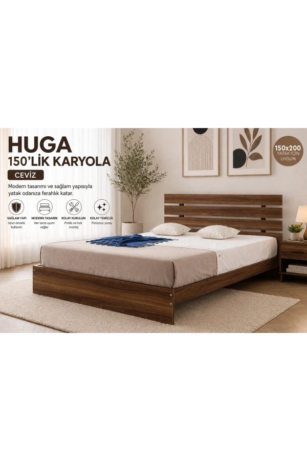 Pasific Home Huga Çift Kişilik 150 X 200 Başlıklı Karyola, Ceviz