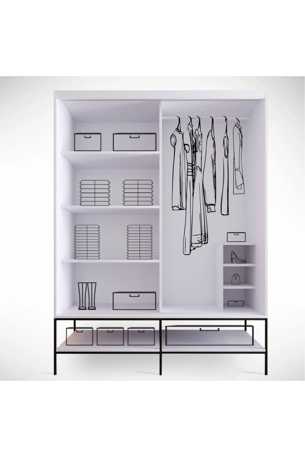 Pasific Home Martin 2 Kapaklı Sürgülü Gardırop Elbise Dolabı,150 cm, Beyaz & Beyaz Mermer