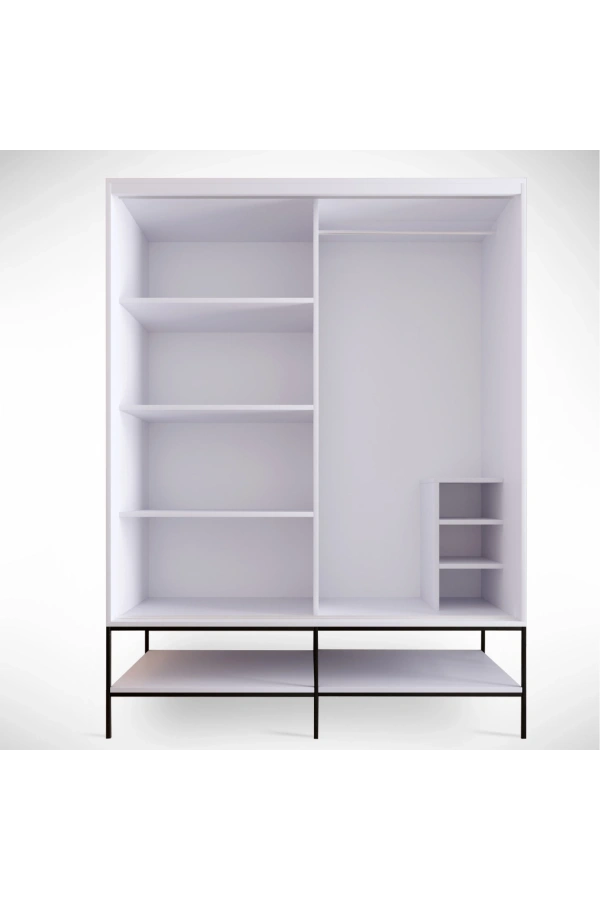 Pasific Home Martin 2 Kapaklı Sürgülü Gardırop Elbise Dolabı,150 cm, Beyaz & Beyaz Mermer